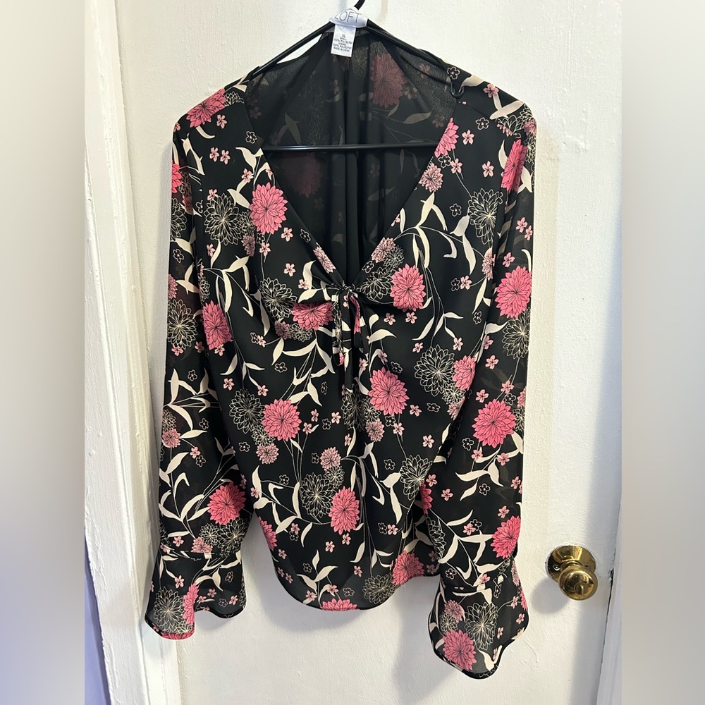 Ann Taylor Loft Floral Blouse with Bell Sleeves